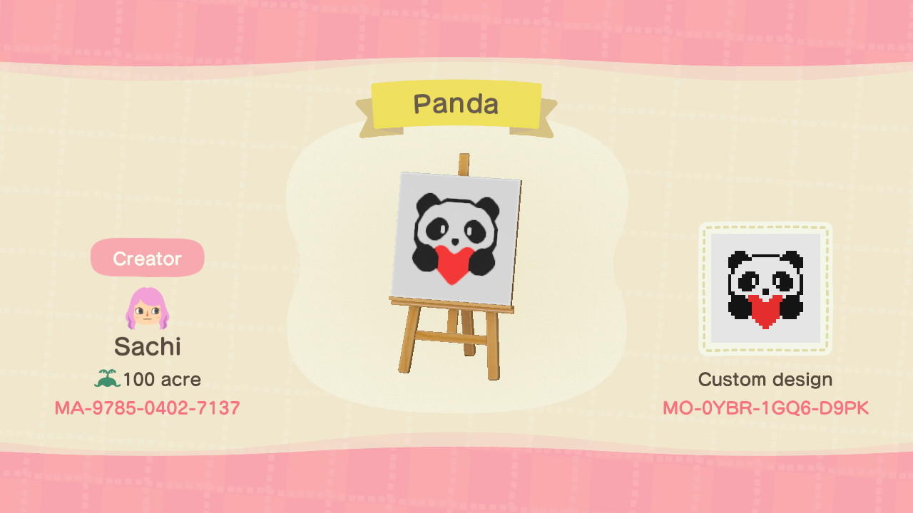 Animal Crossing Design Code: MO-0YBR-1GQ6-D9PK Panda heart