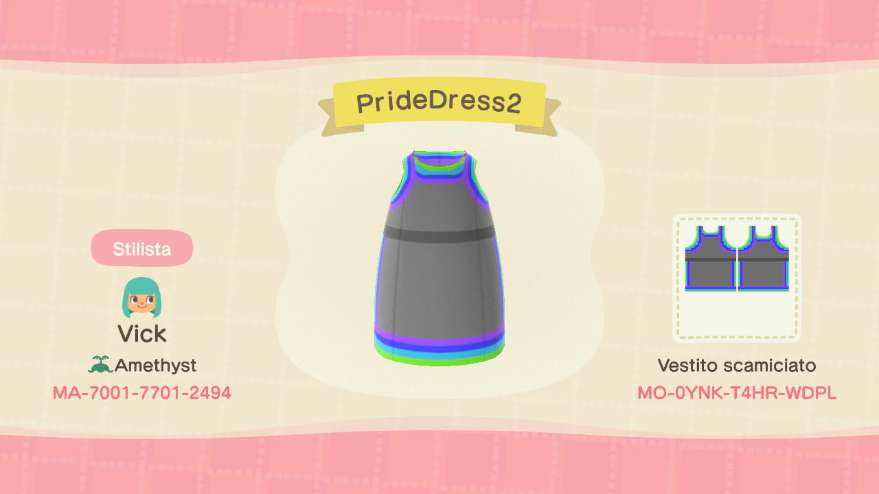 Animal Crossing Design Code: MO-0YNK-T4HR-WDPL Pride Dress 2