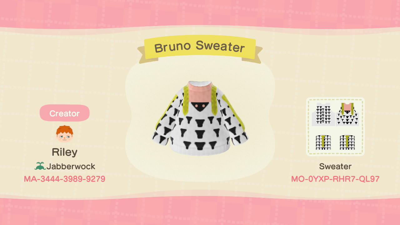 Animal Crossing Design Code: MO-0YXP-RHR7-QL97 Bruno Bucciarati