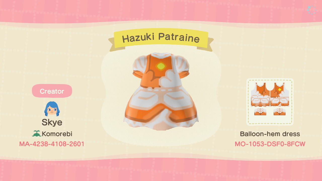 Animal Crossing Design Code: MO-1053-DSF0-8FCW Hazuki Patraine