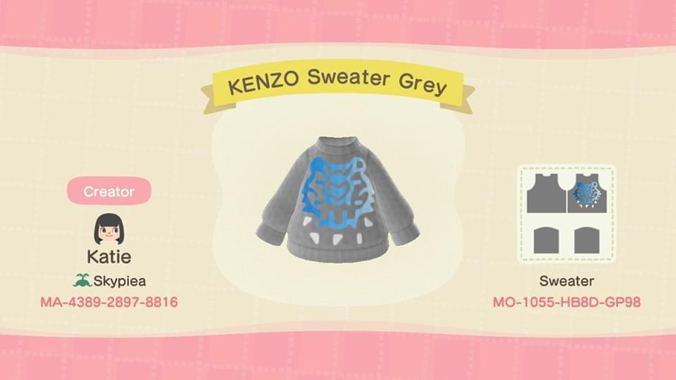 Animal Crossing Design Code: MO-1055-HB8D-GP98 KENZO Sweater Grey