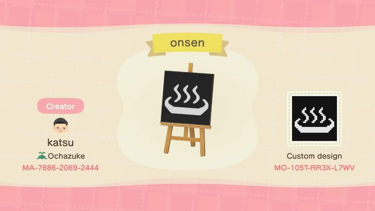 Animal Crossing Design Code: MO-105T-RR3X-L7WV Onsen