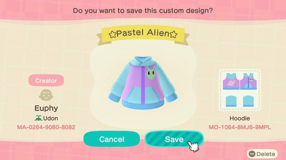Animal Crossing Design Code: MO-1064-8MJ6-9MPL Pastel Alien