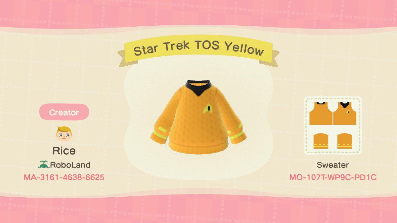 Animal Crossing Design Code: MO-107T-WP9C-PD1C Star Trek TOS Yellow