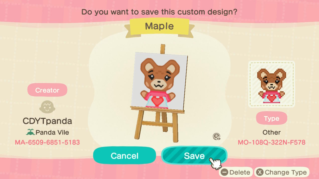 Animal Crossing Design Code: MO-108Q-322N-F578 Maple