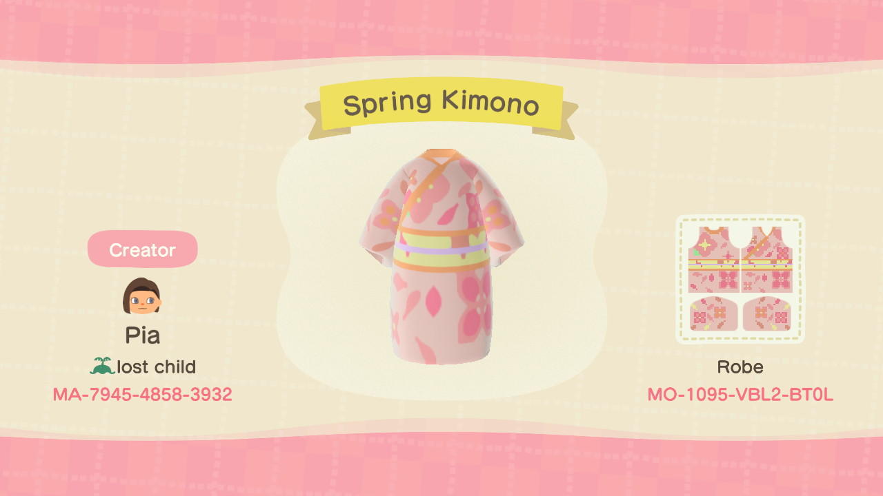 Animal Crossing Design Code: MO-1095-VBL2-BT0L Spring Kimono