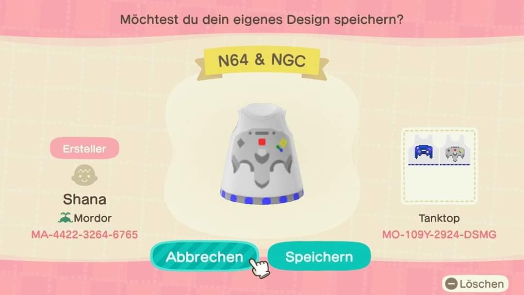 Animal Crossing Design Code: MO-109Y-2924-DSMG N64 & NGC