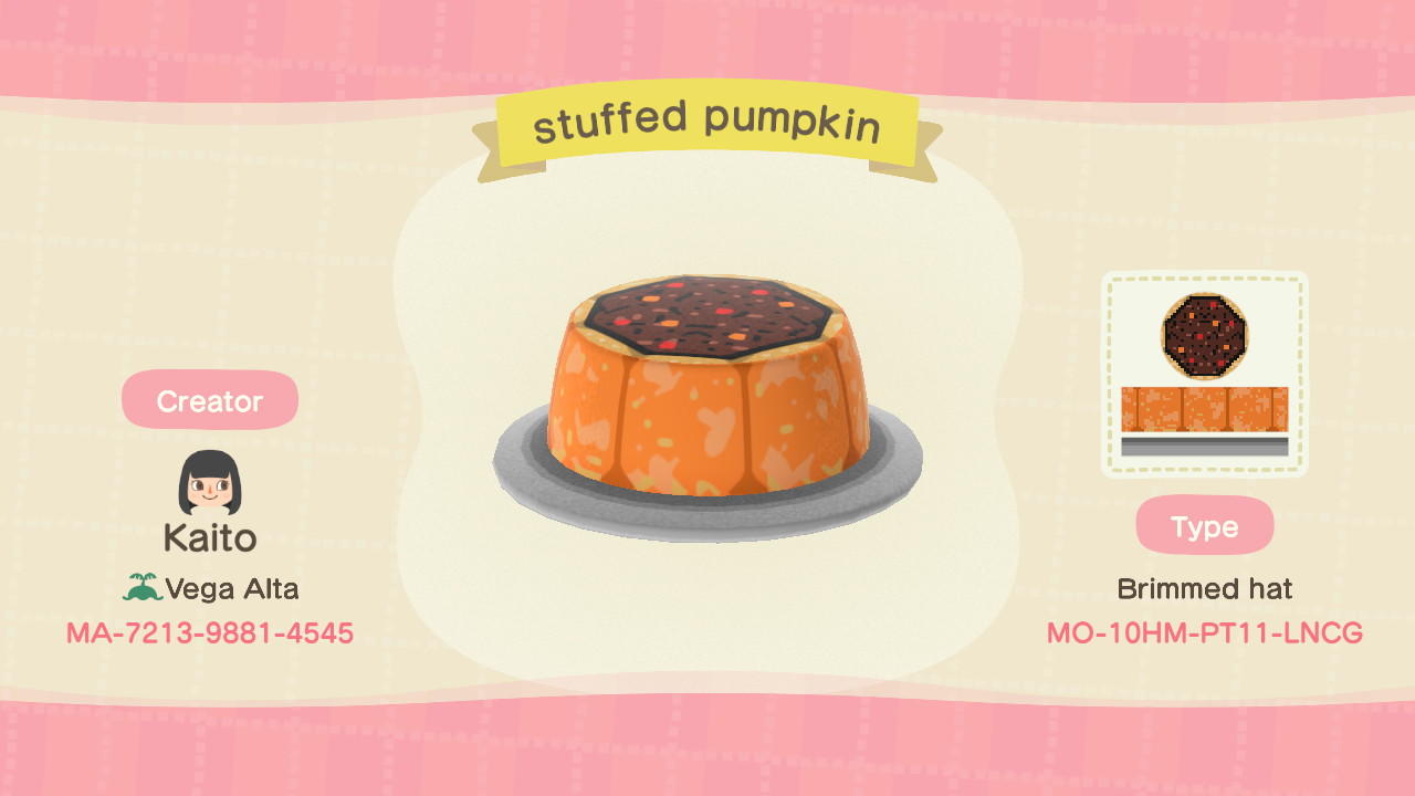 Animal Crossing Design Code: MO-10HM-PT11-LNCG stuffed pumpkin