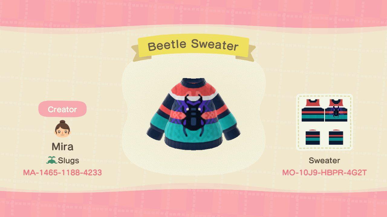 Animal Crossing Design Code: MO-10J9-HBPR-4G2T Beetle Sweater
