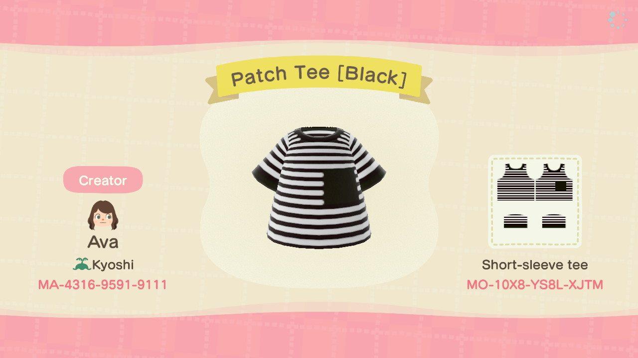 Animal Crossing Design Code: MO-10X8-YS8L-XJTM Patch Tee [Black]