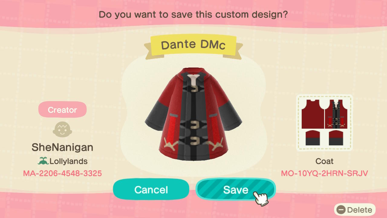 Animal Crossing Design Code: MO-10YQ-2HRN-SRJV Dante DMc
