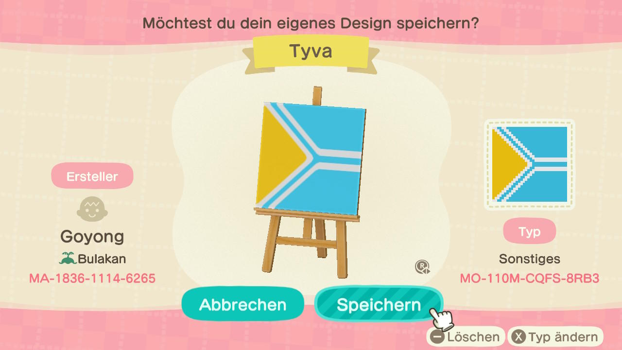 Animal Crossing Design Code: MO-110M-CQFS-8RB3 Tuva
