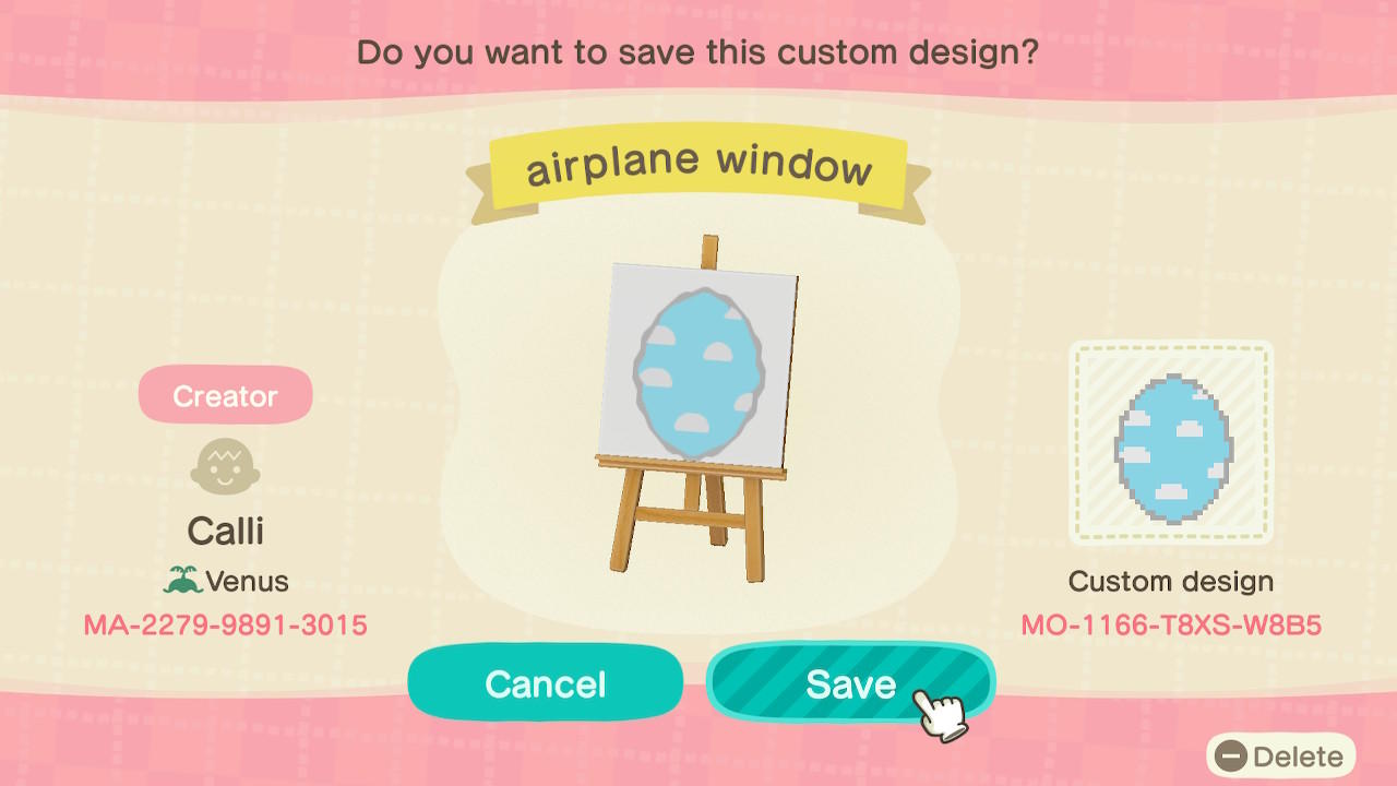 Animal Crossing Design Code: MO-1166-T8XS-W8B5 Airplane Window