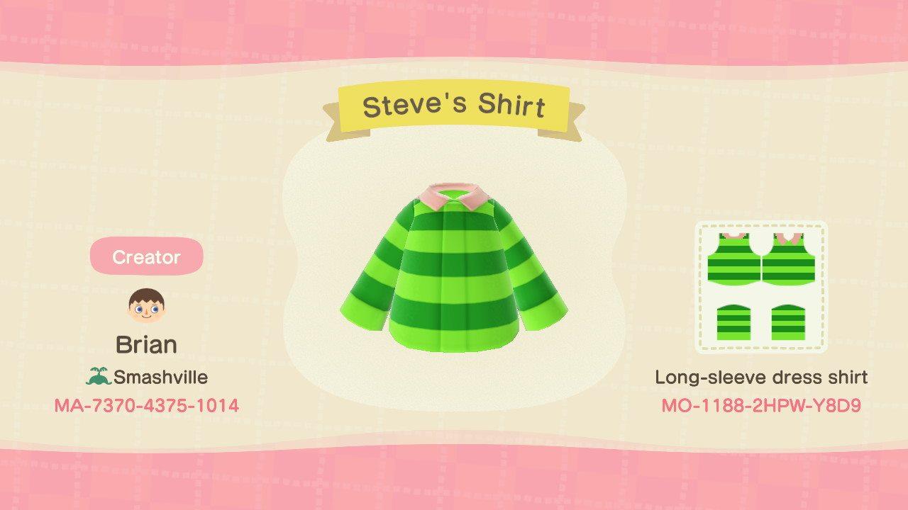 Animal Crossing Design Code: MO-1188-2HPW-Y8D9 Steve&#39;s Shirt