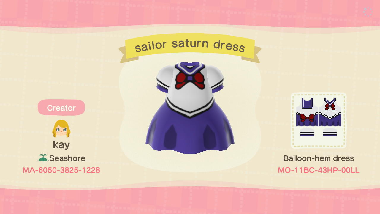 Animal Crossing Design Code: MO-11BC-43HP-00LL Sailor Saturn Dress