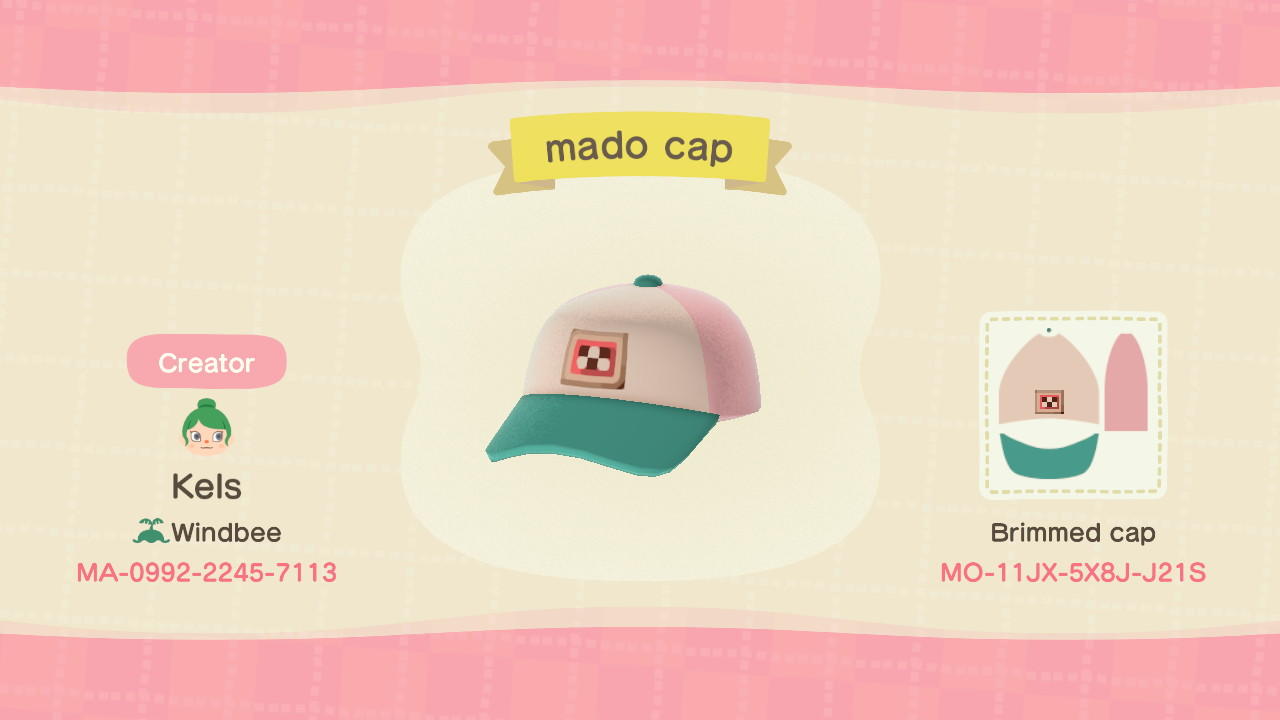 Animal Crossing Design Code: MO-11JX-5X8J-J21S madotsuki cap