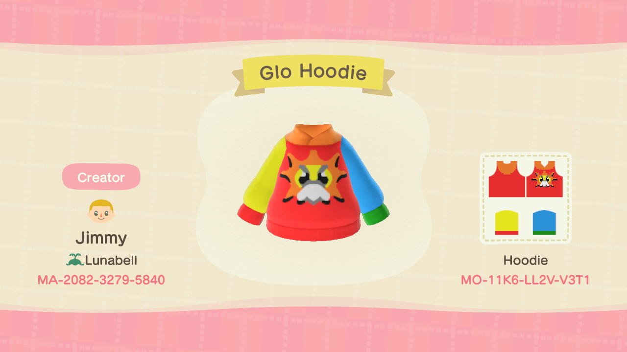 Animal Crossing Design Code: MO-11K6-LL2V-V3T1 Glo Hoodie