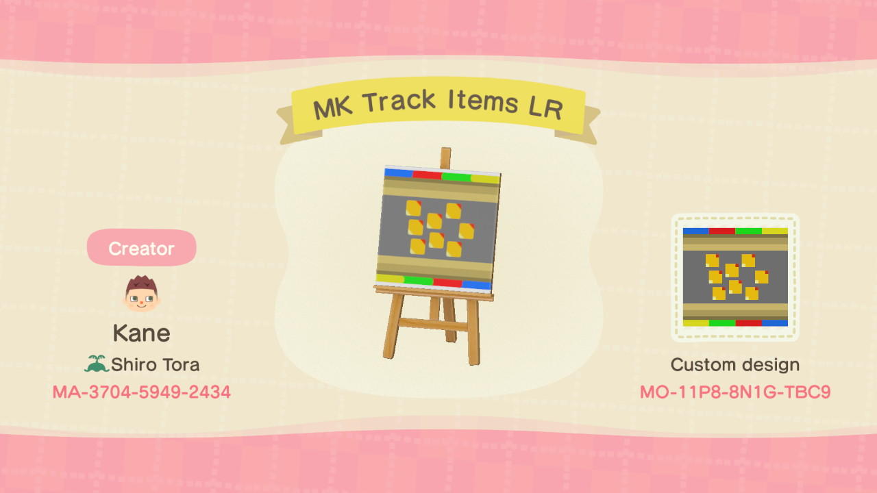 Animal Crossing Design Code: MO-11P8-8N1G-TBC9 MK Track Items LR
