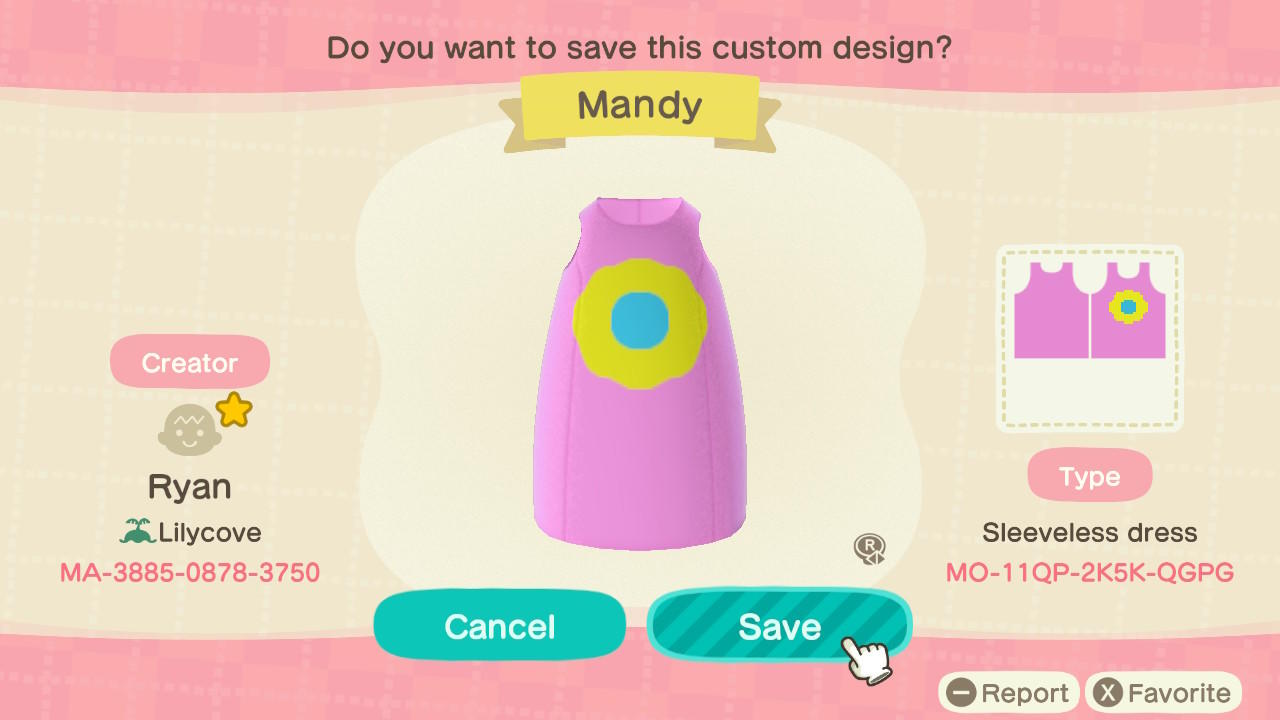 Animal Crossing Design Code: MO-11QP-2K5K-QGPG Mandy