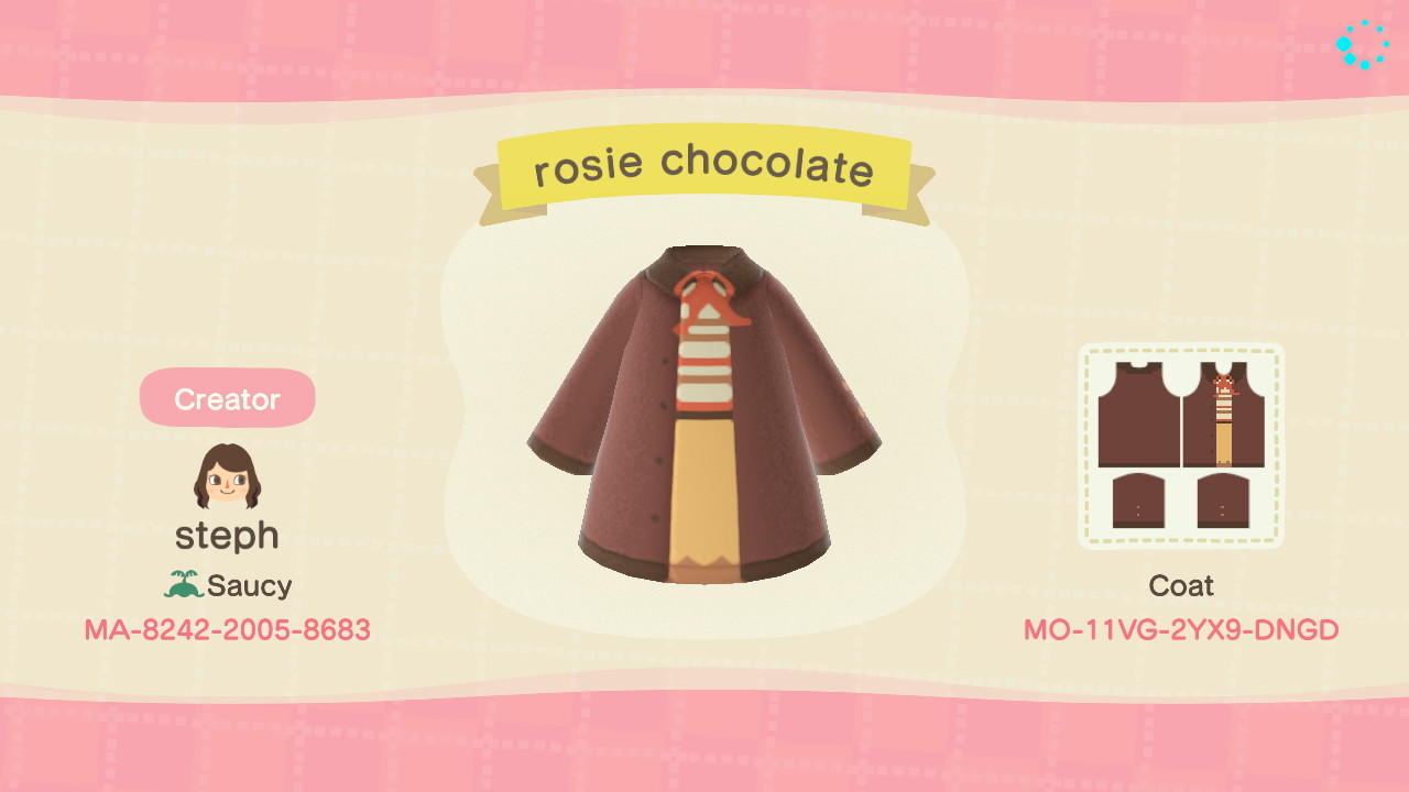 Animal Crossing Design Code: MO-11VG-2YX9-DNGD rosie chocolate
