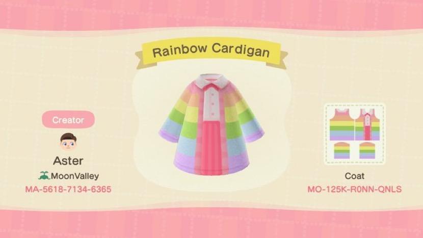 Animal Crossing Design Code: MO-125K-R0NN-QNLS Rainbow Cardigan