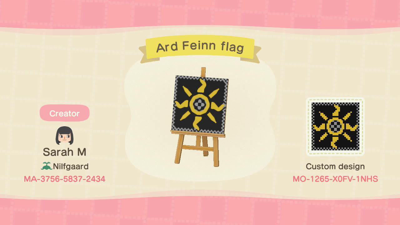 Animal Crossing Design Code: MO-1265-X0FV-1NHS Great Sun Flag