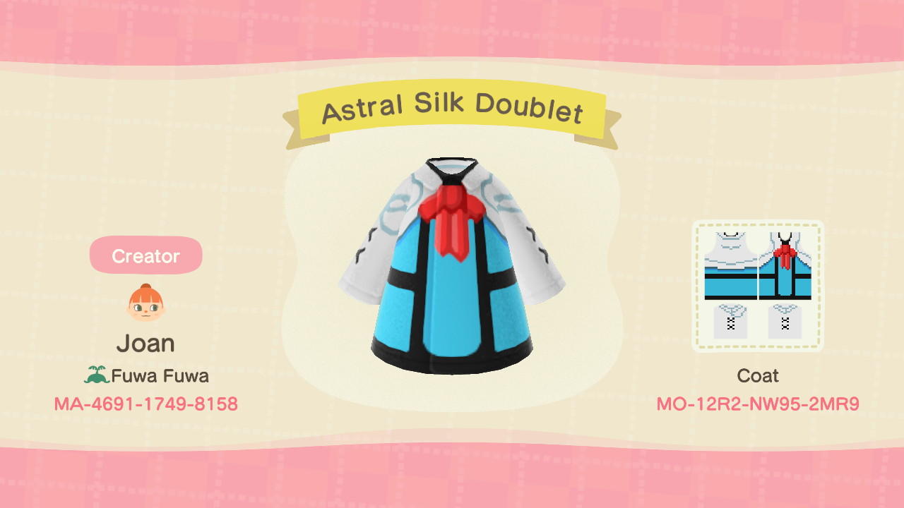 Animal Crossing Design Code: MO-12R2-NW95-2MR9 Astral Silk Doublet