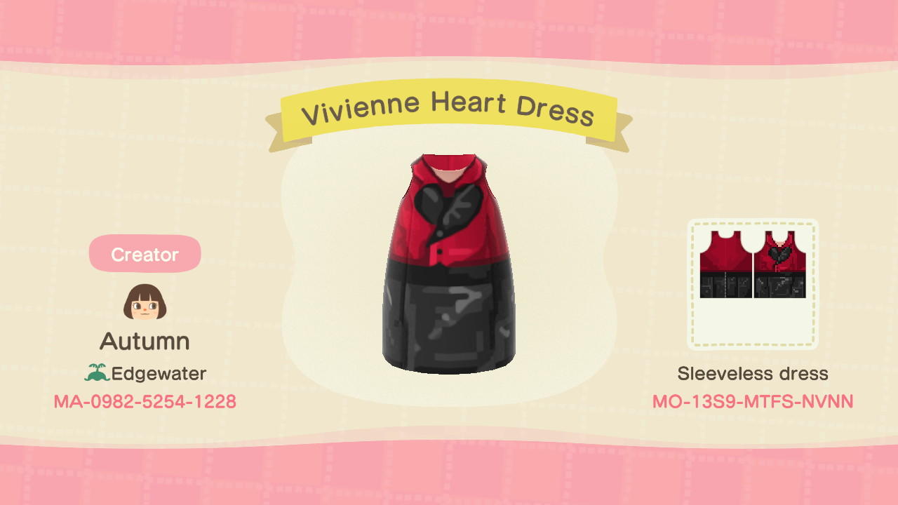 Animal Crossing Design Code: MO-1359-MTFS-NVNN Vivienne Heart Dress