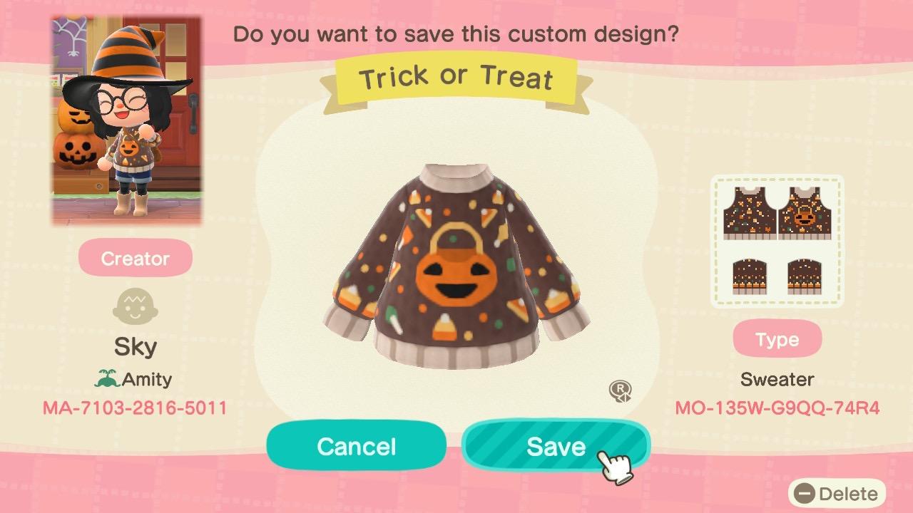 Animal Crossing Design Code: MO-135W-G9QQ-74R4 Trick or Treat