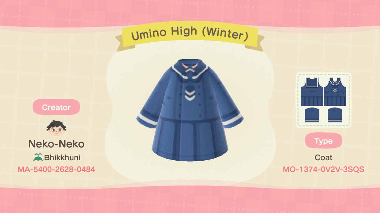 Animal Crossing Design Code: MO-1374-0V2V-3SQS Umino High (Winter)