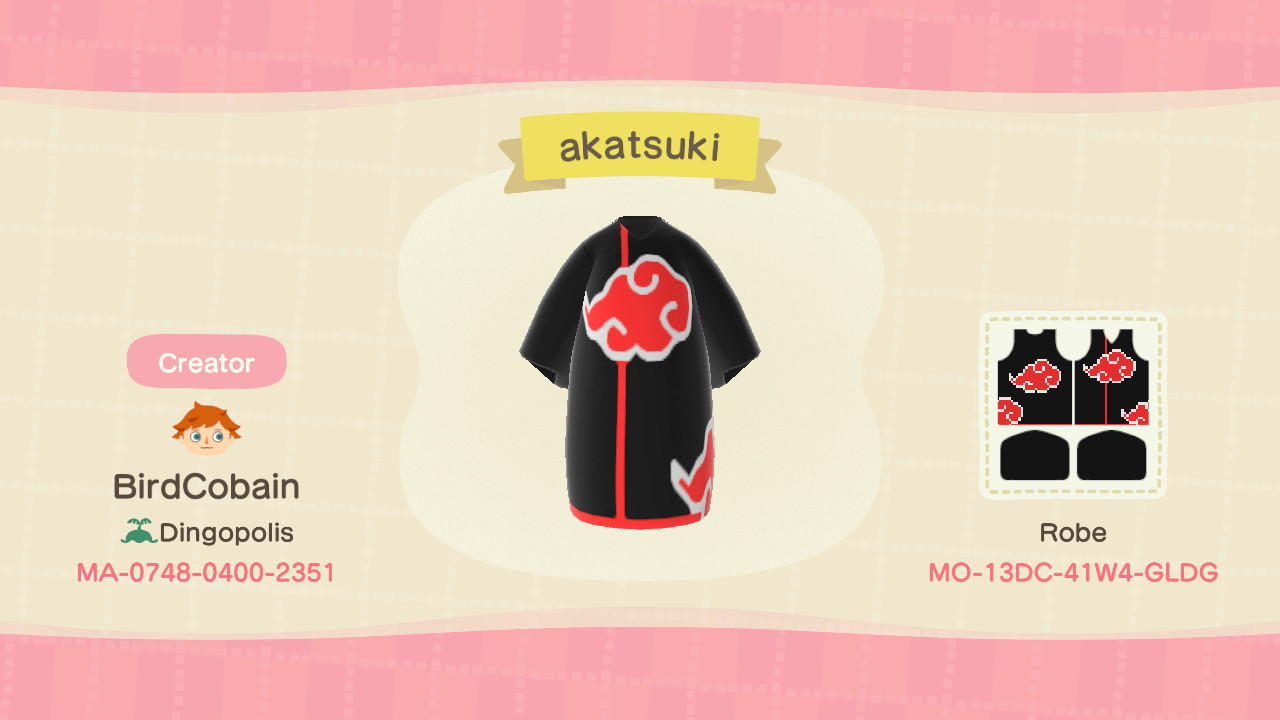 Animal Crossing Design Code: MO-13DC-41W4-GLDG Akatsuki Robe