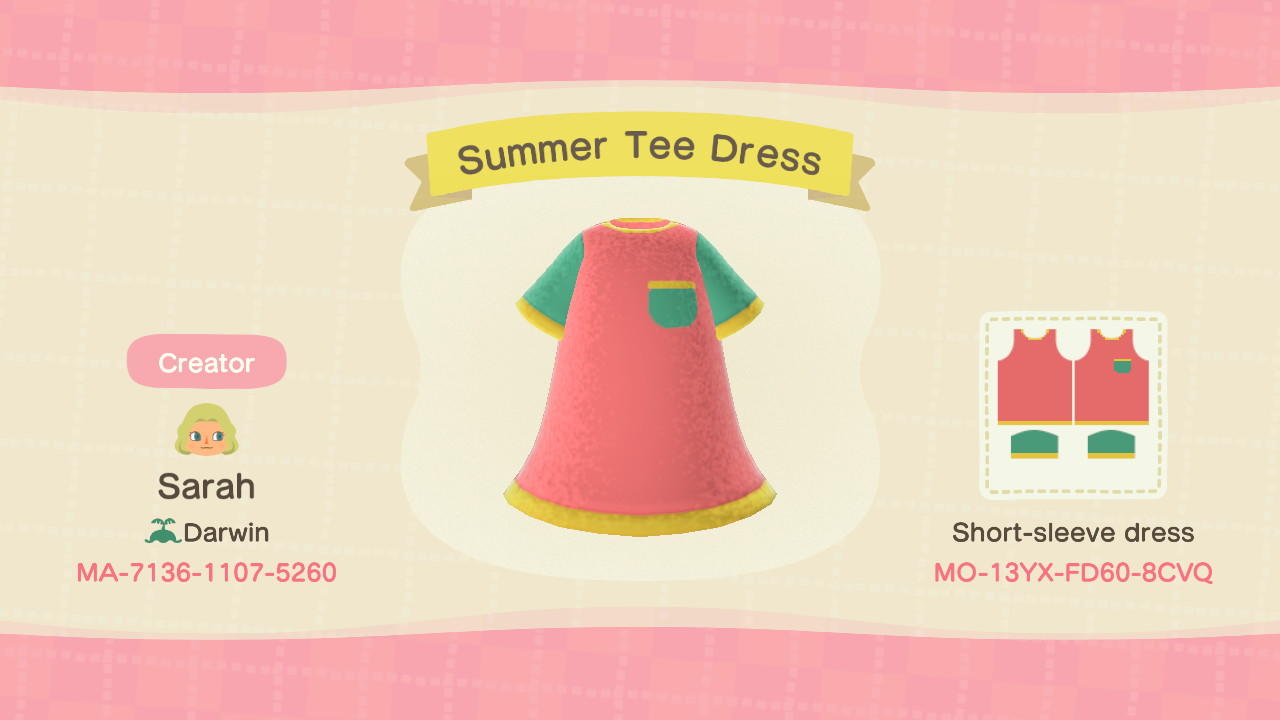 Animal Crossing Design Code: MO-13YX-FD60-8CVQ Summer Tee Dress