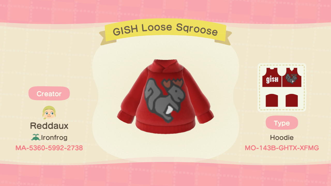 Animal Crossing Design Code: MO-143B-GHTX-XFMG GISH Loose Sqroose
