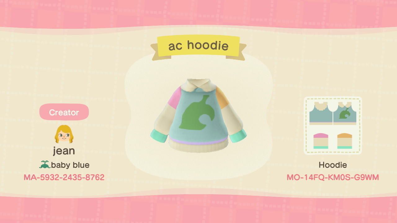 Animal Crossing Design Code: MO-14FQ-KM0S-G9WM ACNH Hoodie