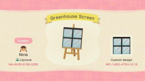 Animal Crossing Design Code: MO-14GD-4TSH-VL18 greenhouse screen