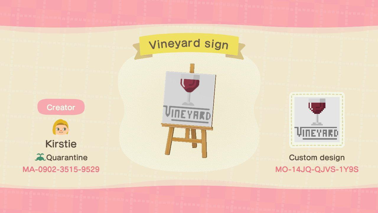 Animal Crossing Design Code: MO-14JQ-QJVS-1Y9S Vineyard sign