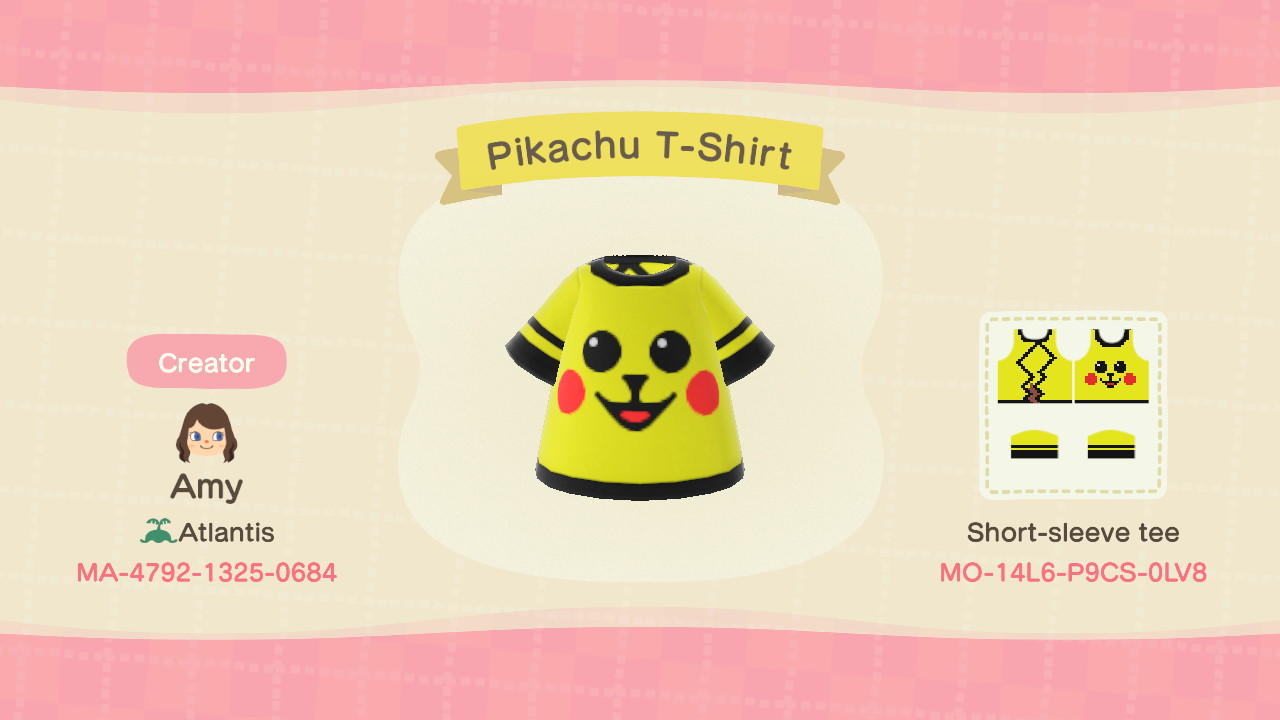 Animal Crossing Design Code: MO-14L5-P9CS-0LV8 Pikachu T-Shirt