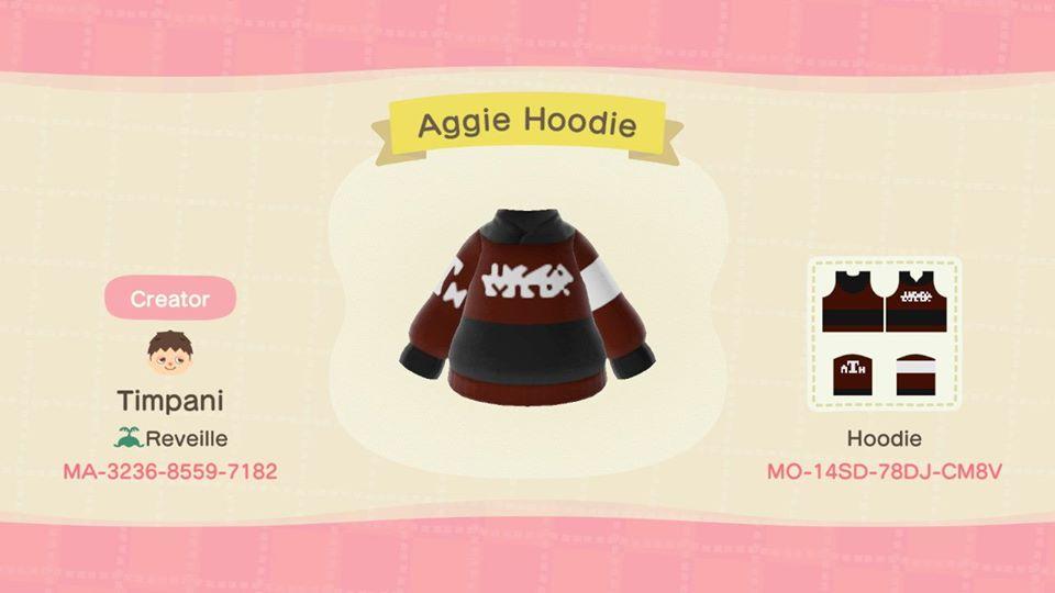 Animal Crossing Design Code: MO-14SD-78DJ-CM8V Aggie Hoodie