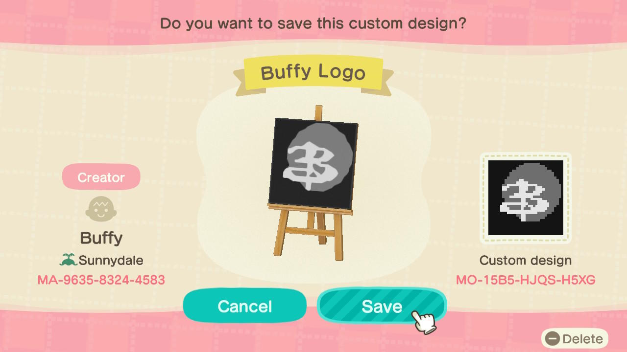 Animal Crossing Design Code: MO-15B5-HJQS-H5XG Buffy Logo