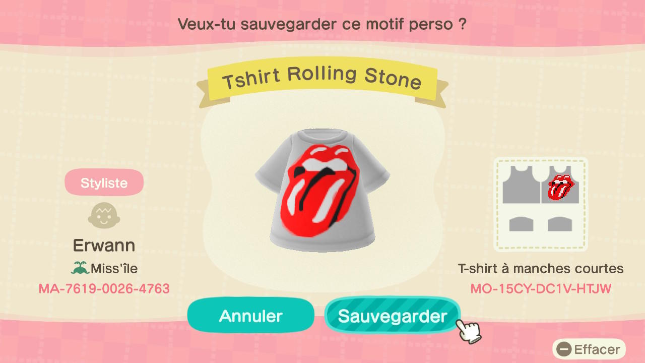 Animal Crossing Design Code: MO-15CY-DC1V-HTJW Tshirt Rolling Stone