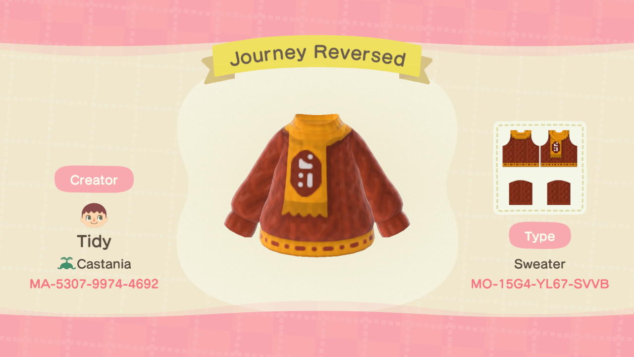 Animal Crossing Design Code: MO-15G4-YL67-SVVB Journey Front Scarf