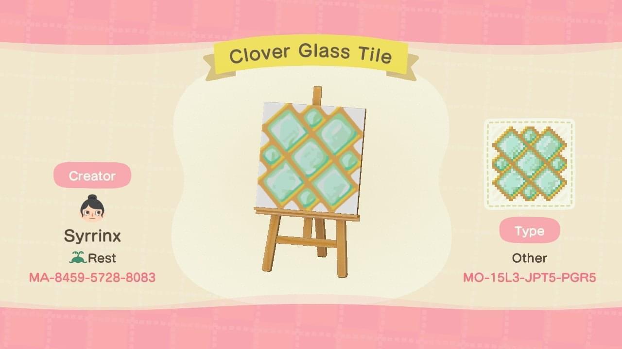 Animal Crossing Design Code: MO-15L3-JPT5-PGR5 Clover Glass Tile