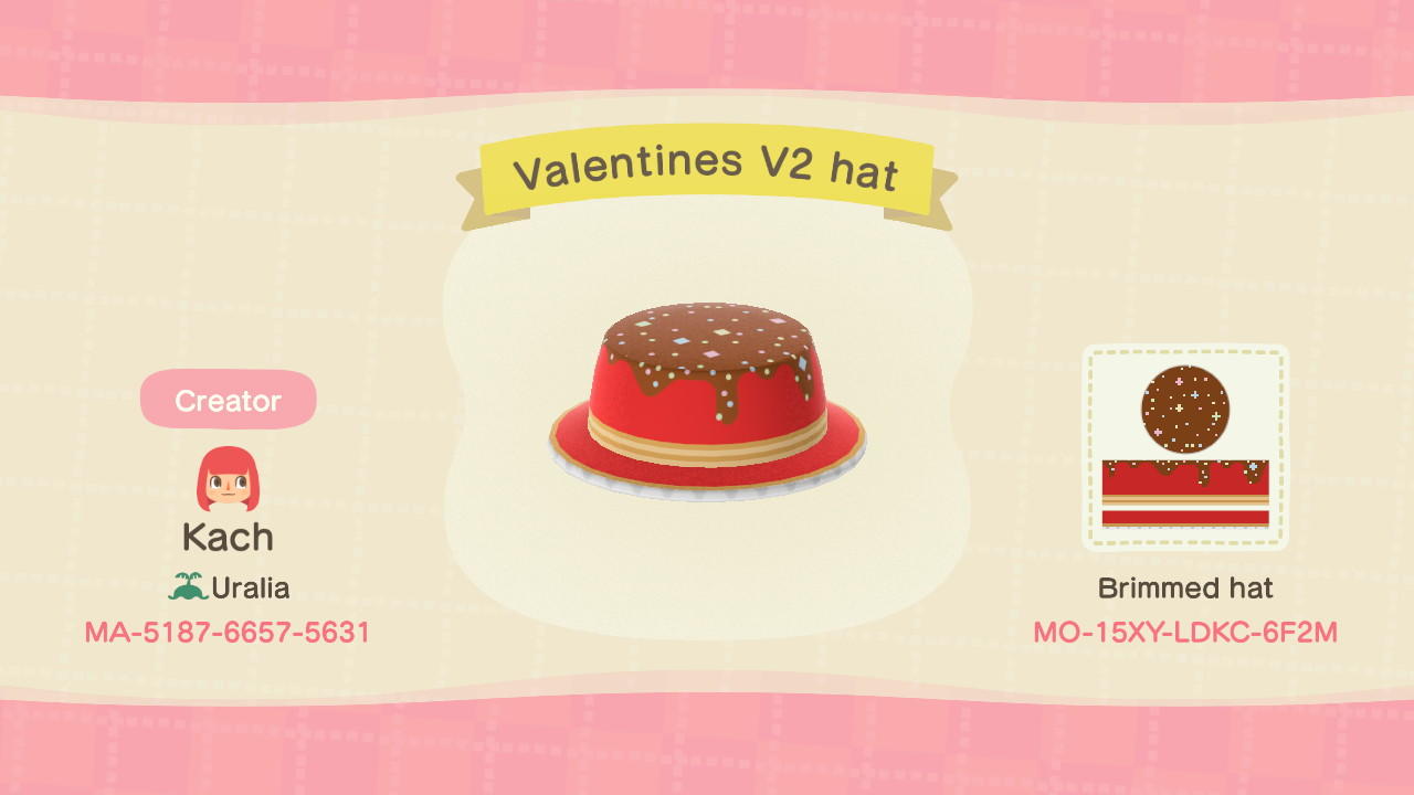 Animal Crossing Design Code: MO-15XY-LDKC-6F2M Valentines V2 hat