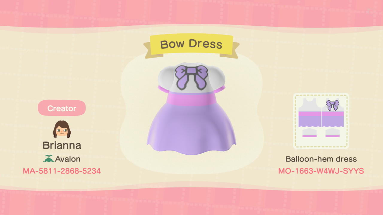 Animal Crossing Design Code: MO-1663-W4WJ-SYYS Bow Dress