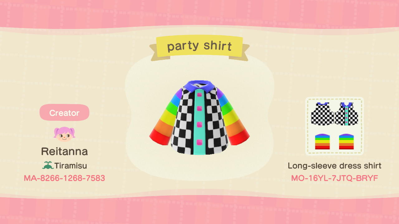Animal Crossing Design Code: MO-16YL-7JTQ-BRYF party shirt