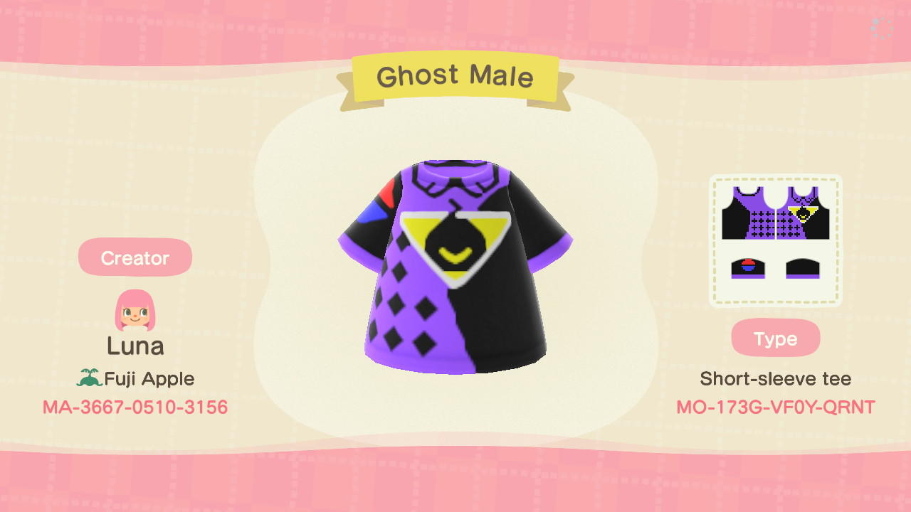 Animal Crossing Design Code: MO-173G-VF0Y-QRNT Ghost Male