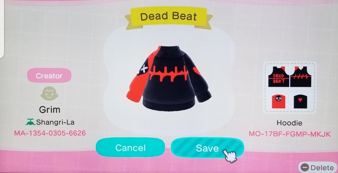 Animal Crossing Design Code: MO-17BF-FGMP-MKJK Dead Beat