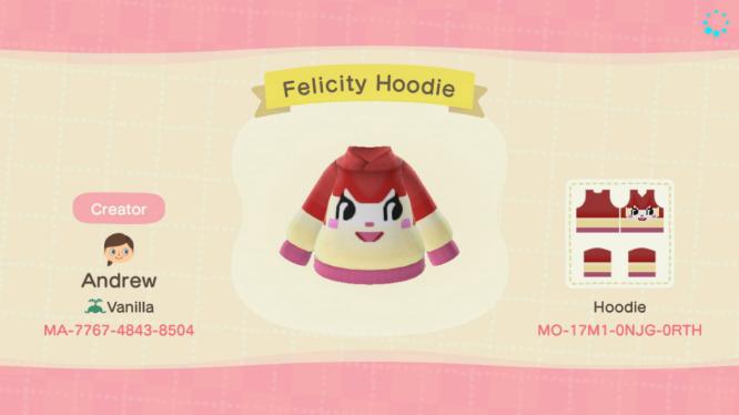 Animal Crossing Design Code: MO-17M1-0NJG-0RTH Felicity Hoodie