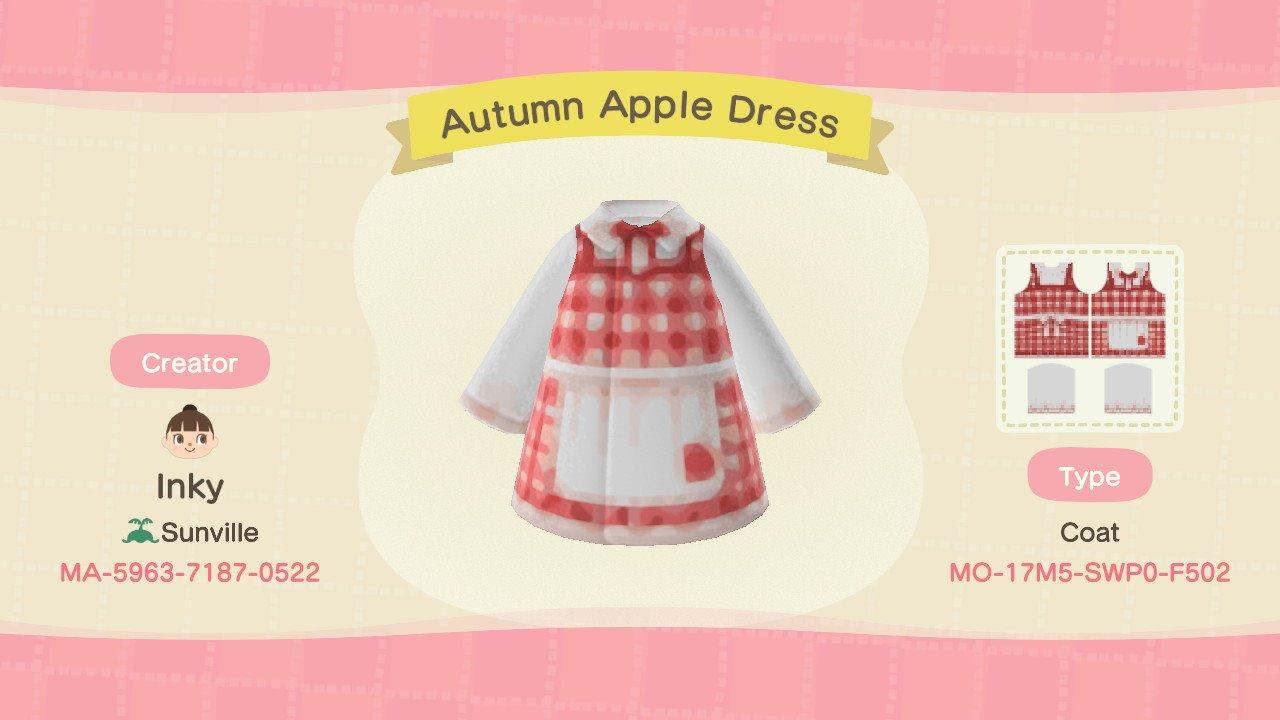 Animal Crossing Design Code: MO-17M5-SWP0-F502 Autumn Apple Dress