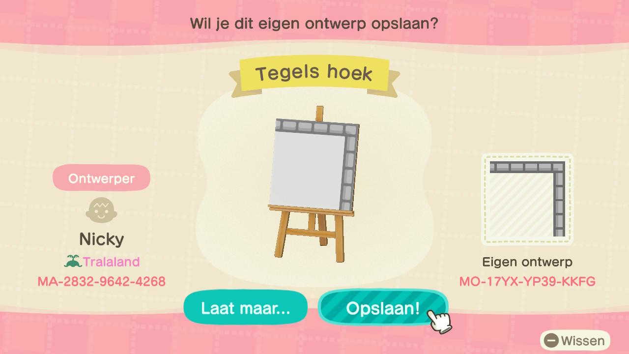 Animal Crossing Design Code: MO-17YX-YP39-KKFG Tile corner